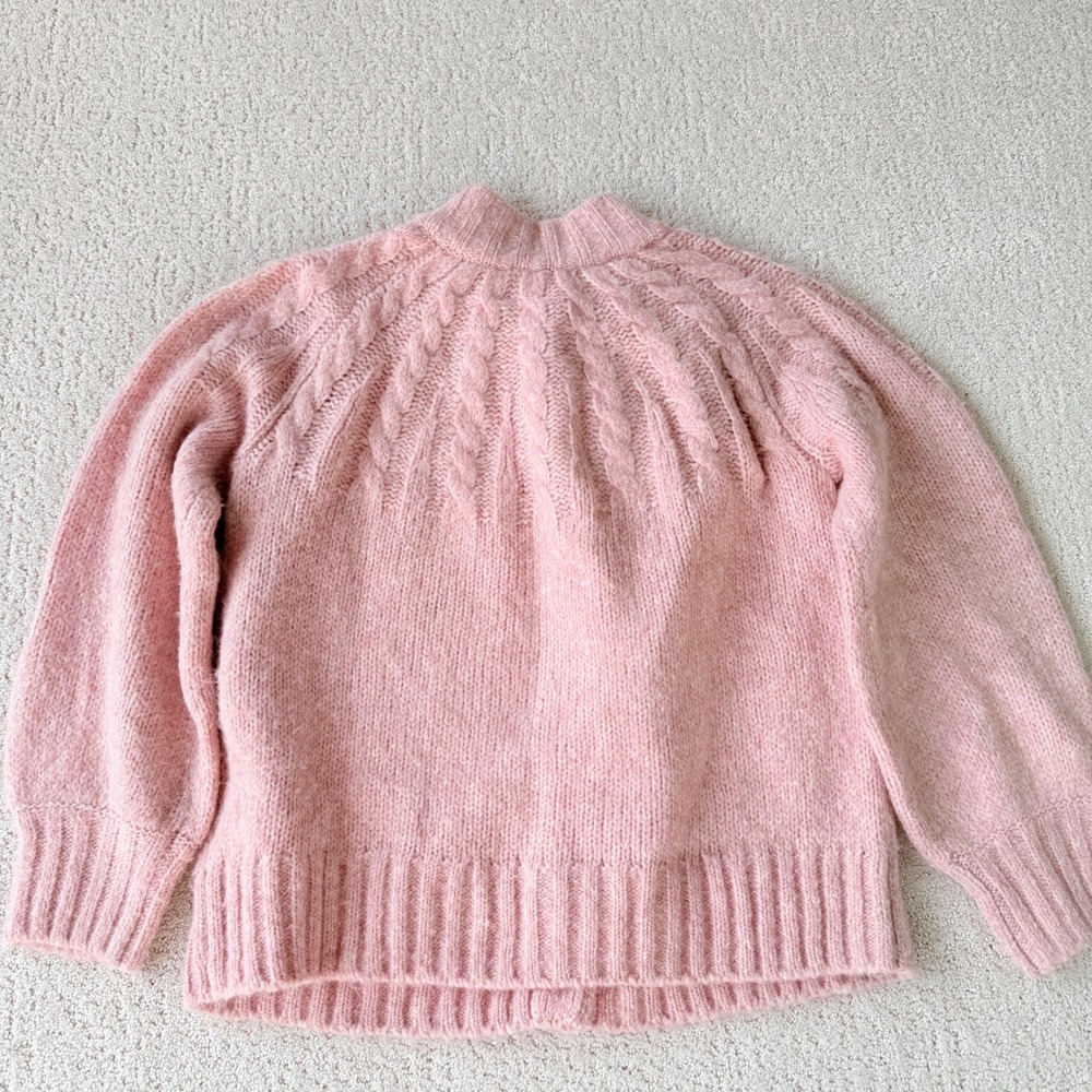 Madewell Harwood Cableknit Mockneck Cardigan Sweater Heather Blush Pink NC660 XS - Picture 4 of 11